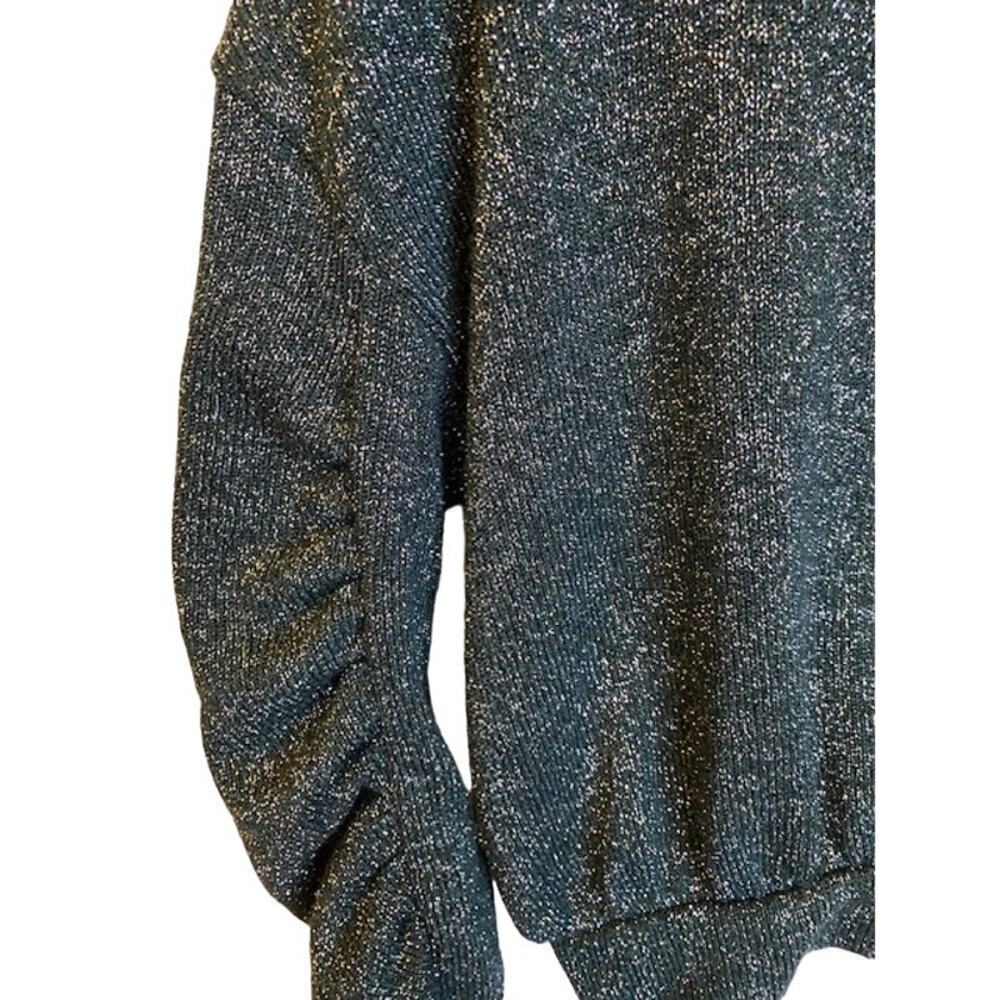 Aqua Rushed Long Sleeve Metallic Sweater Women's XS Green/Siliver Pullover - Picture 3 of 6